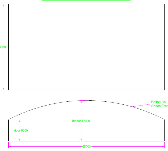长春跨度65米，拱高8米网架